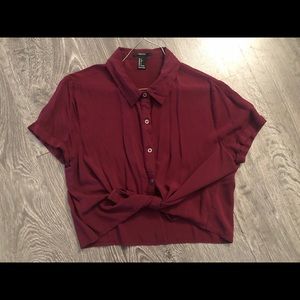 Burgundy button up crop top
